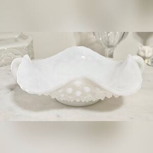 Fenton White Hobnail Milk Glass Scalloped Serving Dish